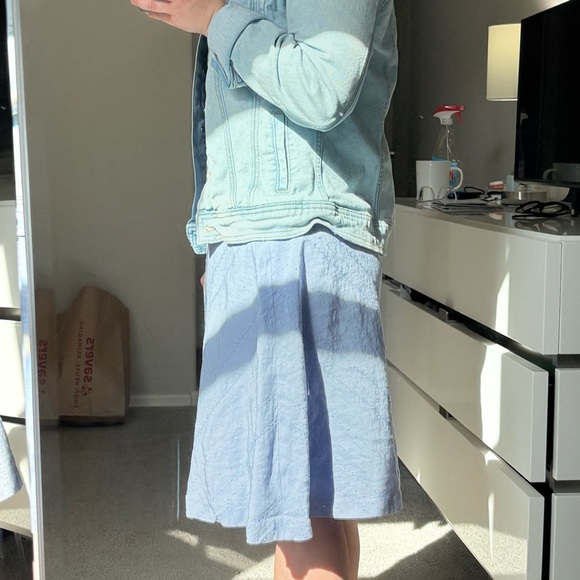 Vintage Ann Taylor Women’s Baby Blue Linen Blend Midi Skirt - Picture 8 of 9